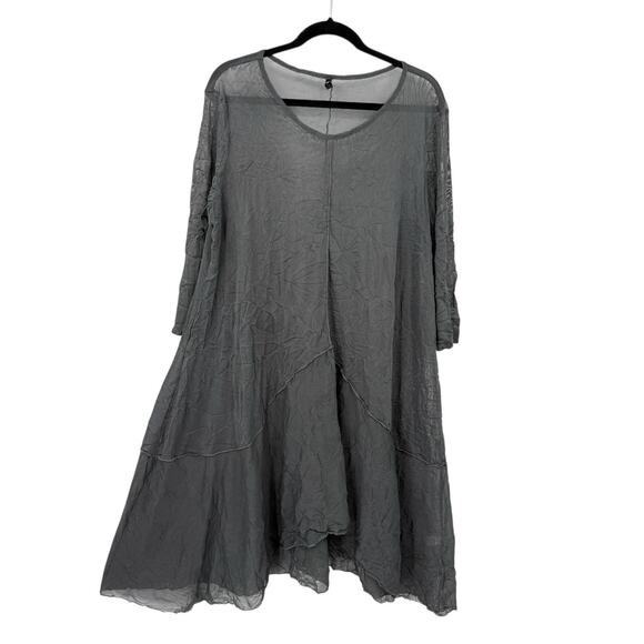 By JJ Midi Dress Sheer Overlay Crinkle Knit Gray Asymmetrical Lagenlook size XL - Picture 1 of 10